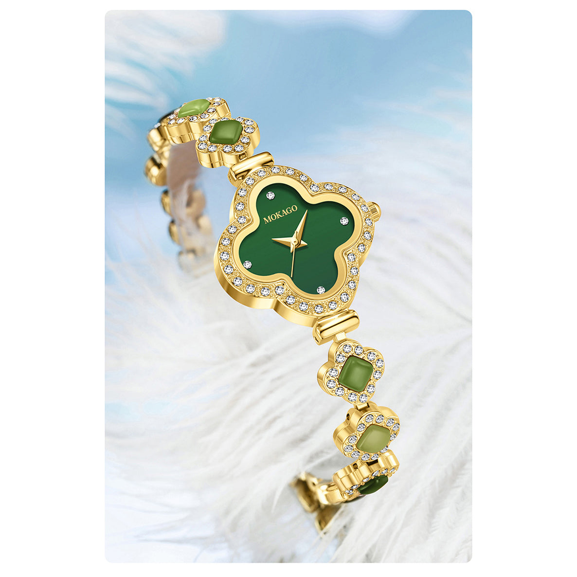 Jade?Decorated Clover Waterproof Watch
