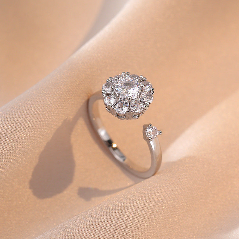 Sparkling Spinning CZ Stone Open Ring