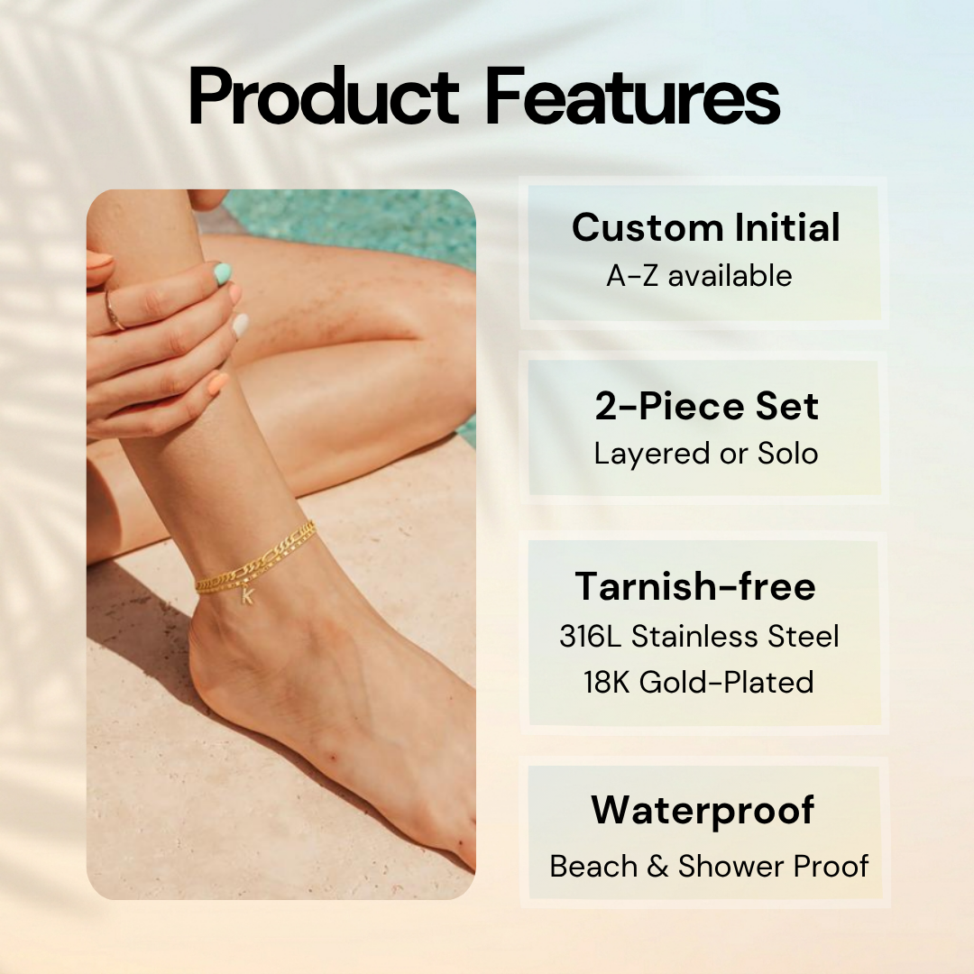 Waterproof & Tarnish-Free Classic Initial Anklet