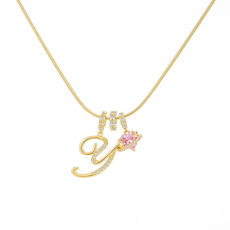 Initial & Heart Zircon Necklace ¨C Gold