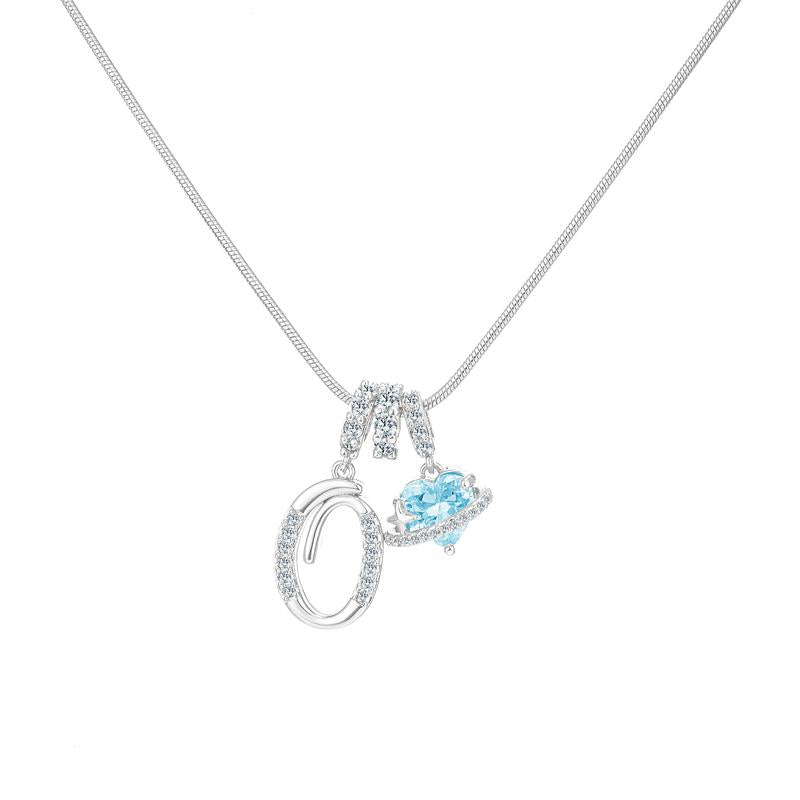 Personalized Initial & Heart Crystal Necklace - Silver