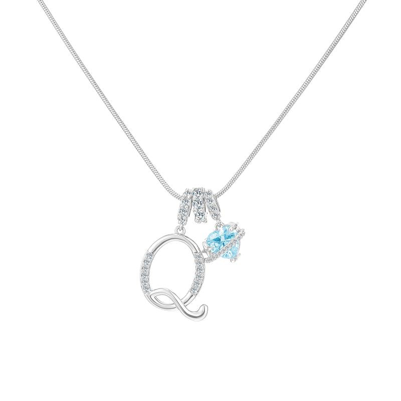 Personalized Initial & Heart Crystal Necklace - Silver