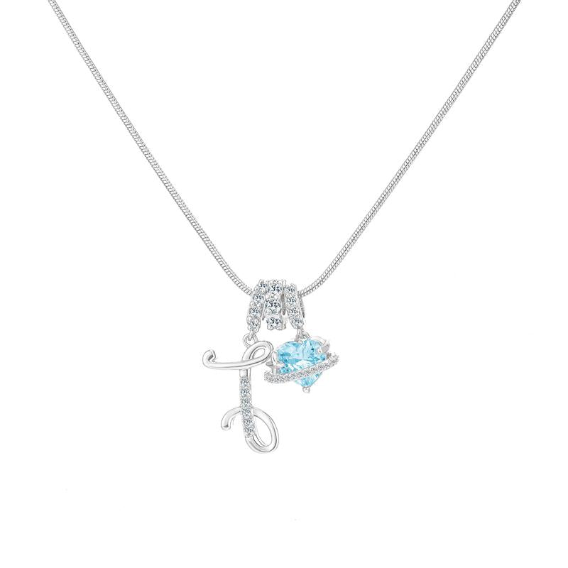 Personalized Initial & Heart Crystal Necklace - Silver