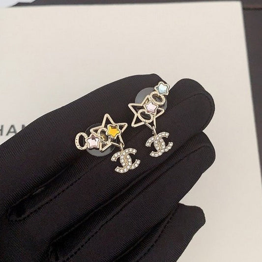 18K  Chanel Color Crystal Star Earrings