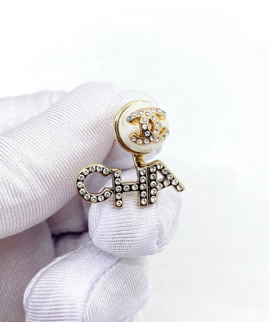18K  Chanel Diamonds Script Earrings