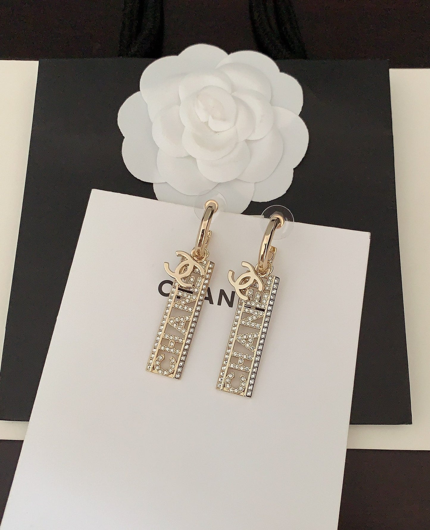 18K  Chanel Crystals Long Letter Earrings