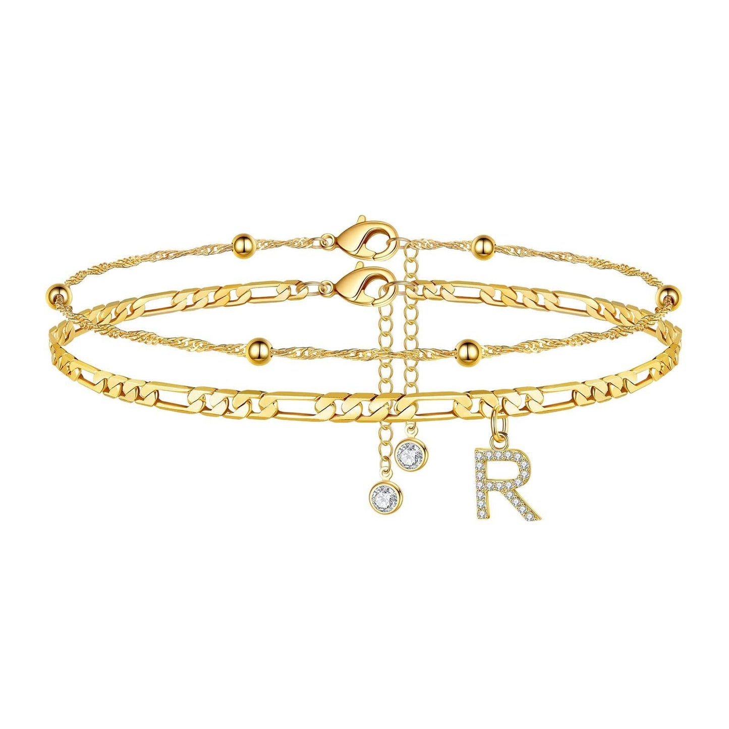 Waterproof & Tarnish-Free Beaded Initial Anklet